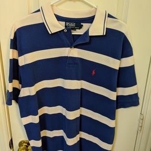 Blue and white striped Ralph Lauren polo shirt